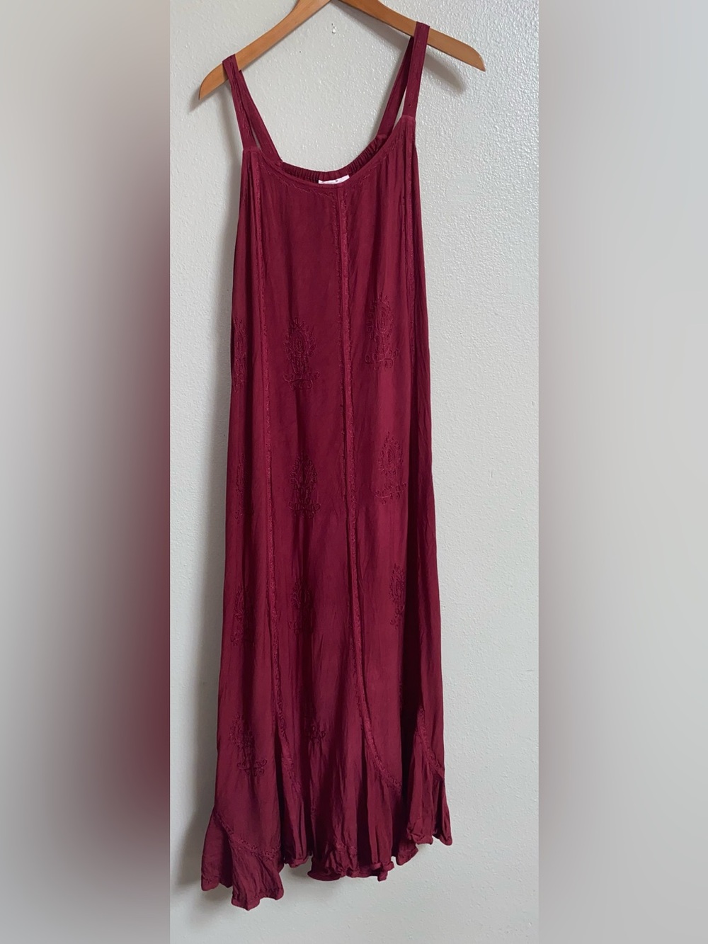 HolyClothing Burgundy Embroidered Maxi Dress Sleeveless Boho Renaissance XL